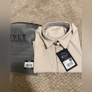 Mens BYLT Ribbed + Short Sleeve Button Down